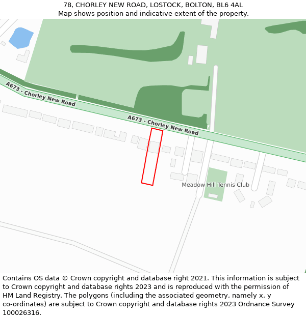 78, CHORLEY NEW ROAD, LOSTOCK, BOLTON, BL6 4AL: Location map and indicative extent of plot