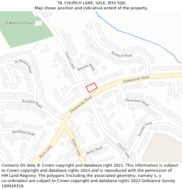 78, CHURCH LANE, SALE, M33 5QG: Location map and indicative extent of plot