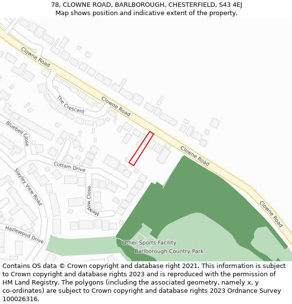 78, CLOWNE ROAD, BARLBOROUGH, CHESTERFIELD, S43 4EJ: Location map and indicative extent of plot