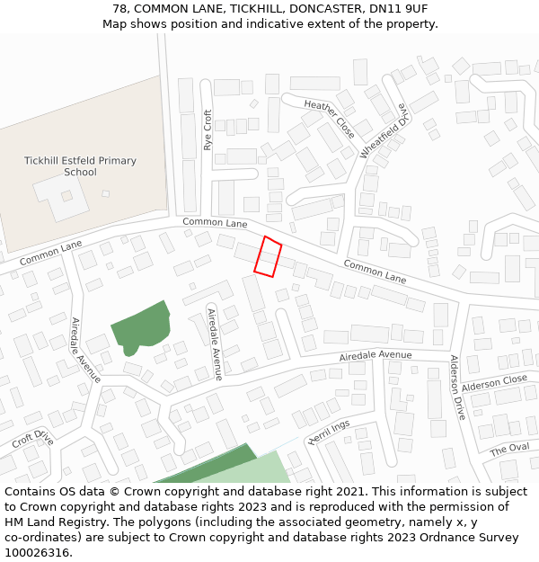 78, COMMON LANE, TICKHILL, DONCASTER, DN11 9UF: Location map and indicative extent of plot