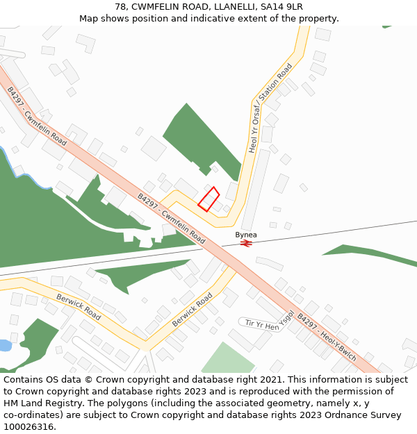 78, CWMFELIN ROAD, LLANELLI, SA14 9LR: Location map and indicative extent of plot