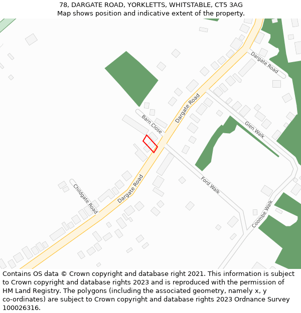 78, DARGATE ROAD, YORKLETTS, WHITSTABLE, CT5 3AG: Location map and indicative extent of plot