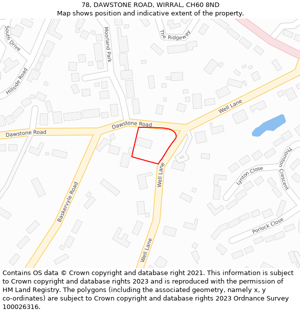 78, DAWSTONE ROAD, WIRRAL, CH60 8ND: Location map and indicative extent of plot