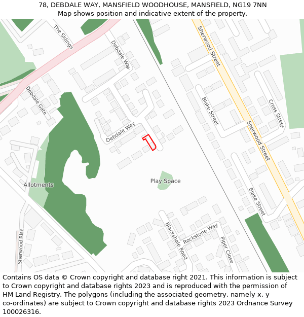 78, DEBDALE WAY, MANSFIELD WOODHOUSE, MANSFIELD, NG19 7NN: Location map and indicative extent of plot