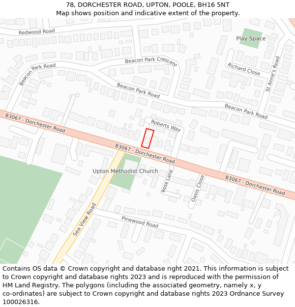 78, DORCHESTER ROAD, UPTON, POOLE, BH16 5NT: Location map and indicative extent of plot