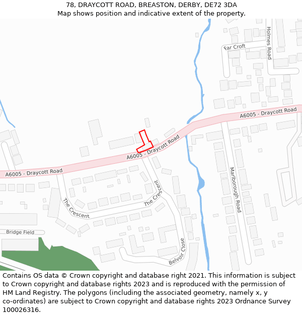 78, DRAYCOTT ROAD, BREASTON, DERBY, DE72 3DA: Location map and indicative extent of plot