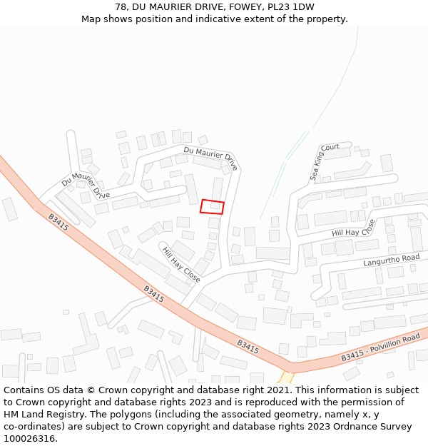 78, DU MAURIER DRIVE, FOWEY, PL23 1DW: Location map and indicative extent of plot