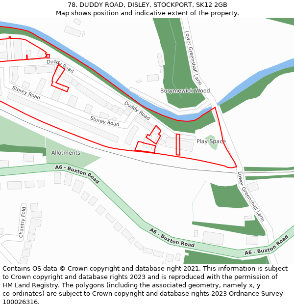 78, DUDDY ROAD, DISLEY, STOCKPORT, SK12 2GB: Location map and indicative extent of plot