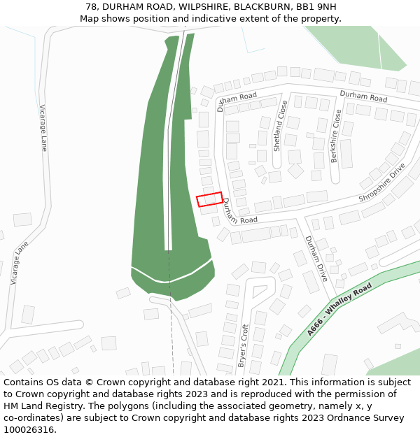 78, DURHAM ROAD, WILPSHIRE, BLACKBURN, BB1 9NH: Location map and indicative extent of plot