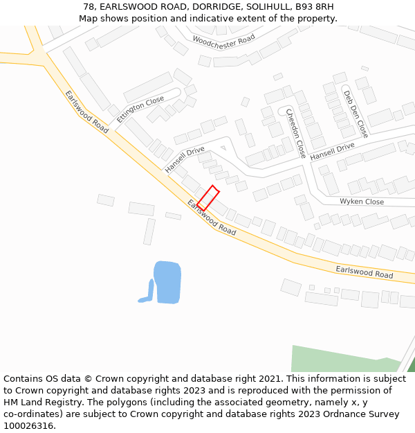 78, EARLSWOOD ROAD, DORRIDGE, SOLIHULL, B93 8RH: Location map and indicative extent of plot