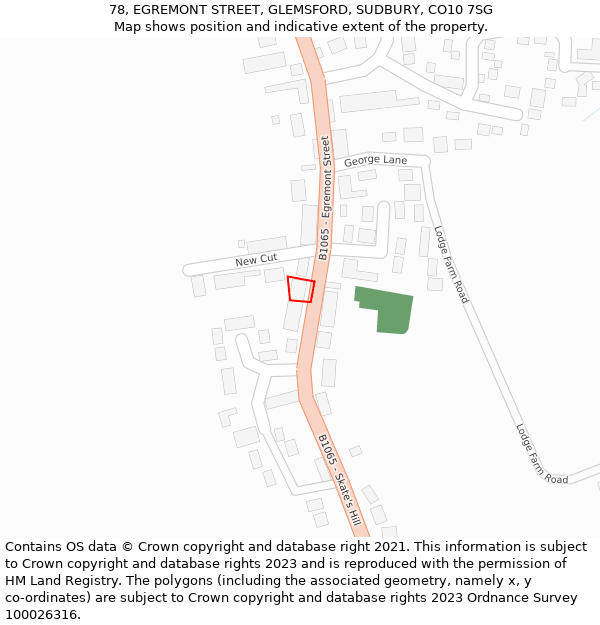 78, EGREMONT STREET, GLEMSFORD, SUDBURY, CO10 7SG: Location map and indicative extent of plot