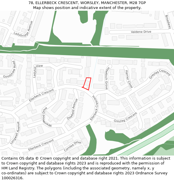 78, ELLERBECK CRESCENT, WORSLEY, MANCHESTER, M28 7GP: Location map and indicative extent of plot