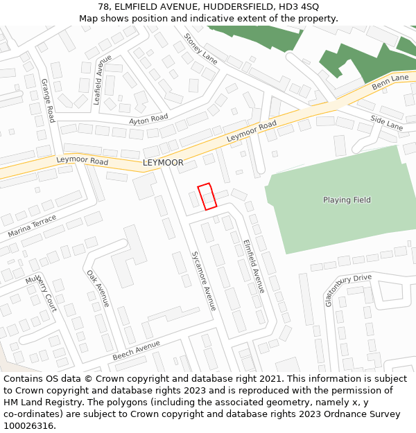 78, ELMFIELD AVENUE, HUDDERSFIELD, HD3 4SQ: Location map and indicative extent of plot