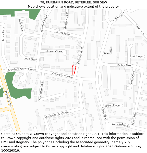 78, FAIRBAIRN ROAD, PETERLEE, SR8 5EW: Location map and indicative extent of plot