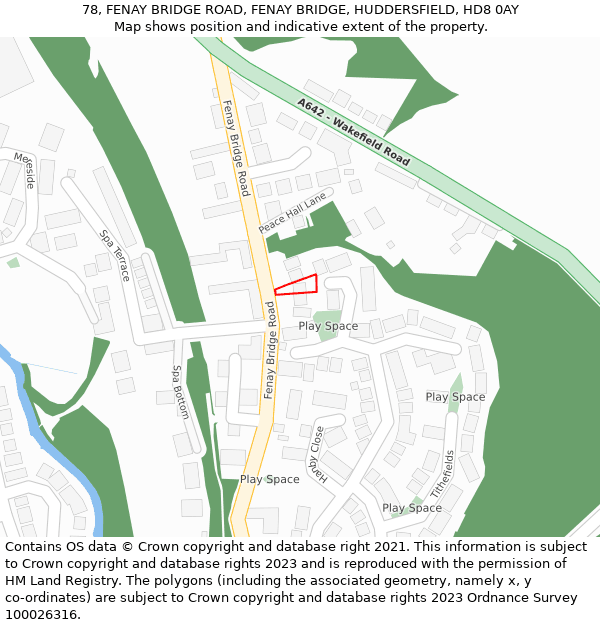 78, FENAY BRIDGE ROAD, FENAY BRIDGE, HUDDERSFIELD, HD8 0AY: Location map and indicative extent of plot