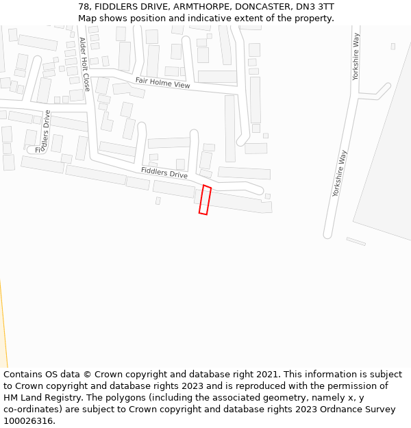 78, FIDDLERS DRIVE, ARMTHORPE, DONCASTER, DN3 3TT: Location map and indicative extent of plot