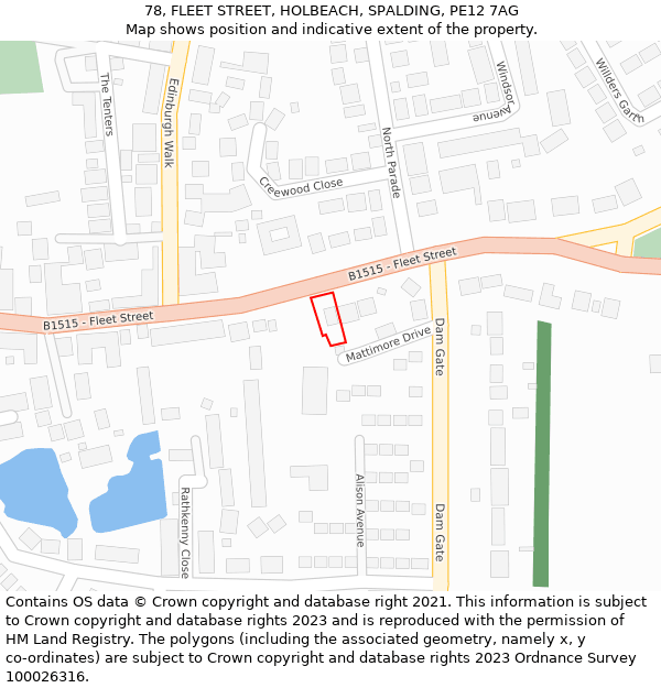 78, FLEET STREET, HOLBEACH, SPALDING, PE12 7AG: Location map and indicative extent of plot