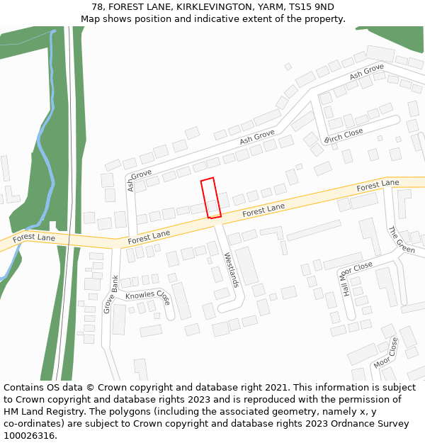 78, FOREST LANE, KIRKLEVINGTON, YARM, TS15 9ND: Location map and indicative extent of plot