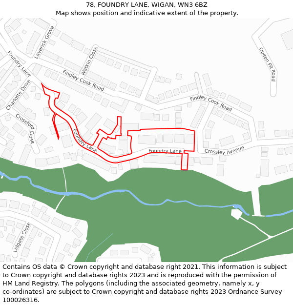 78, FOUNDRY LANE, WIGAN, WN3 6BZ: Location map and indicative extent of plot