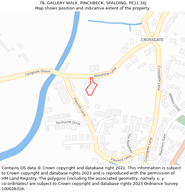 78, GALLERY WALK, PINCHBECK, SPALDING, PE11 3XJ: Location map and indicative extent of plot