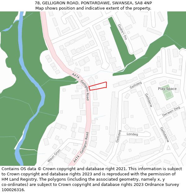 78, GELLIGRON ROAD, PONTARDAWE, SWANSEA, SA8 4NP: Location map and indicative extent of plot