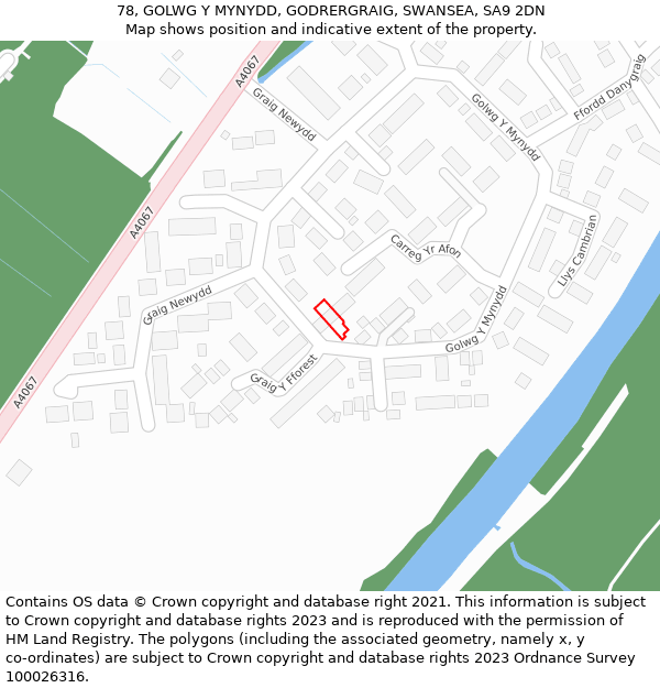 78, GOLWG Y MYNYDD, GODRERGRAIG, SWANSEA, SA9 2DN: Location map and indicative extent of plot