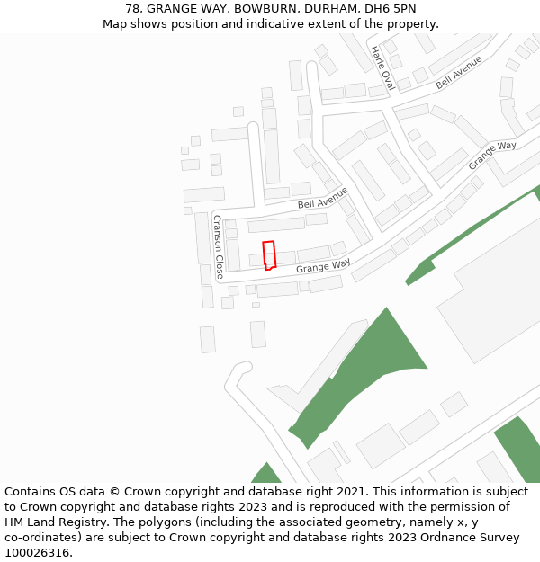 78, GRANGE WAY, BOWBURN, DURHAM, DH6 5PN: Location map and indicative extent of plot