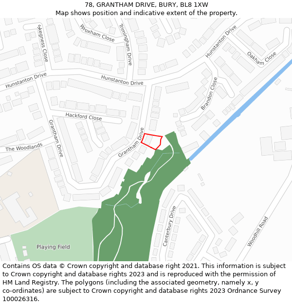 78, GRANTHAM DRIVE, BURY, BL8 1XW: Location map and indicative extent of plot