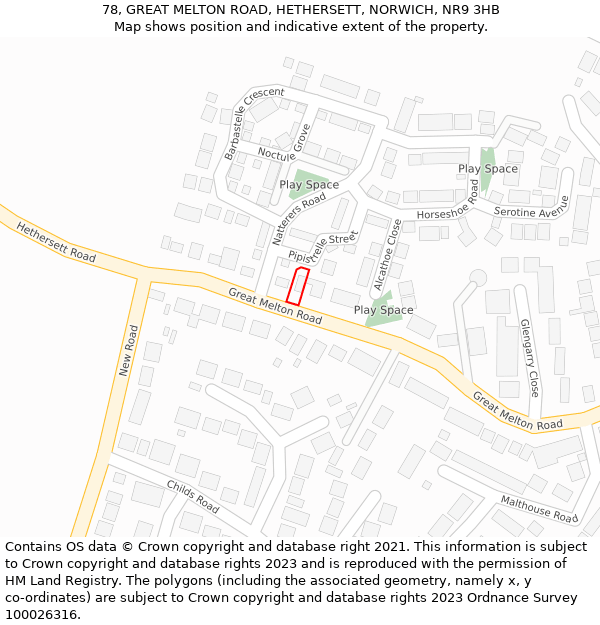 78, GREAT MELTON ROAD, HETHERSETT, NORWICH, NR9 3HB: Location map and indicative extent of plot