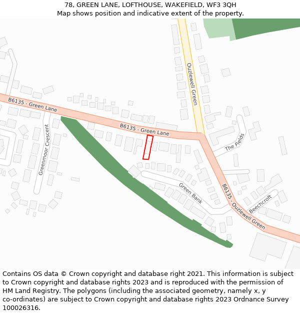 78, GREEN LANE, LOFTHOUSE, WAKEFIELD, WF3 3QH: Location map and indicative extent of plot