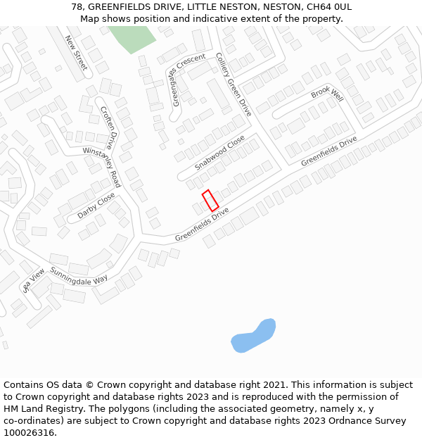 78, GREENFIELDS DRIVE, LITTLE NESTON, NESTON, CH64 0UL: Location map and indicative extent of plot