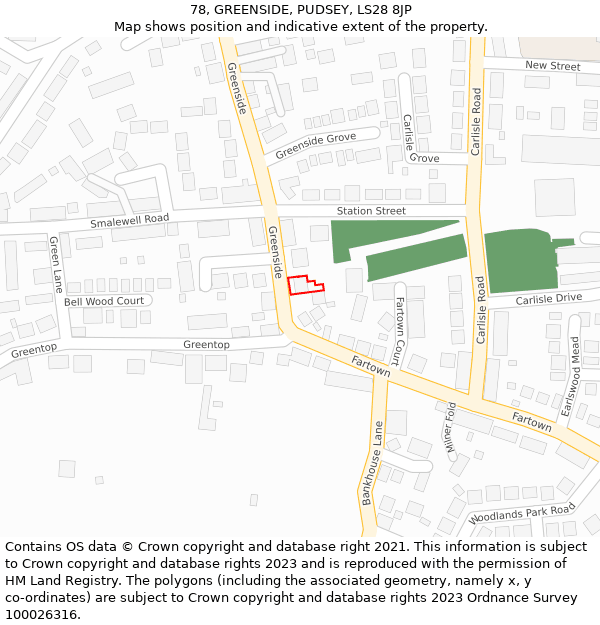 78, GREENSIDE, PUDSEY, LS28 8JP: Location map and indicative extent of plot