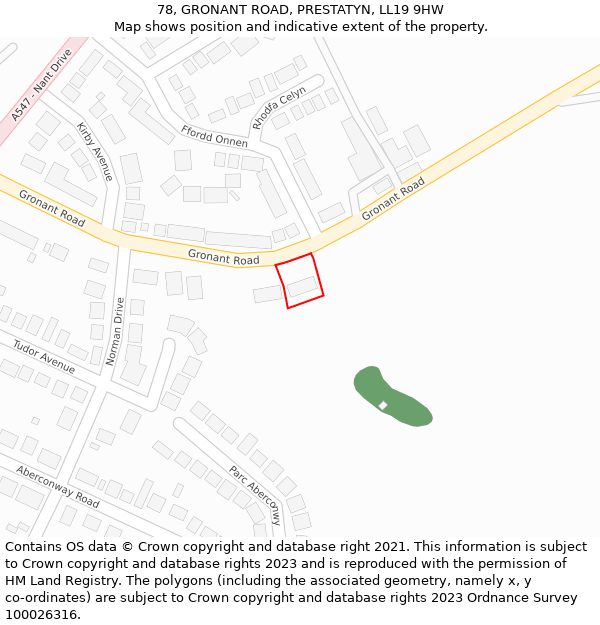 78, GRONANT ROAD, PRESTATYN, LL19 9HW: Location map and indicative extent of plot