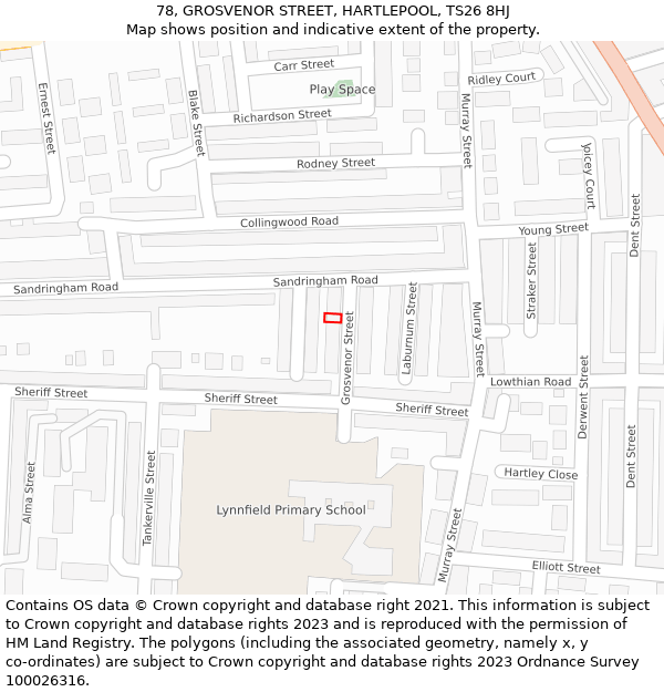 78, GROSVENOR STREET, HARTLEPOOL, TS26 8HJ: Location map and indicative extent of plot