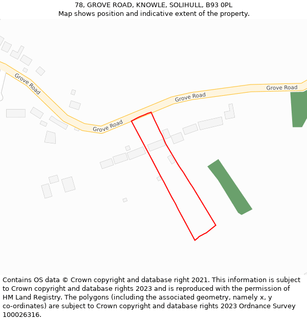 78, GROVE ROAD, KNOWLE, SOLIHULL, B93 0PL: Location map and indicative extent of plot