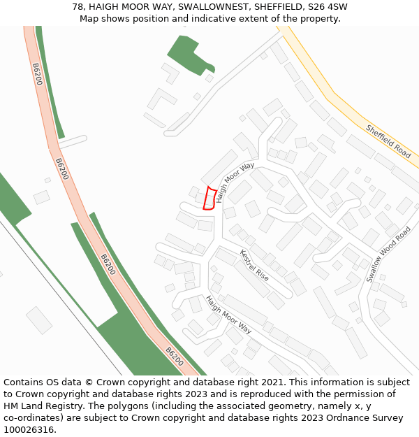 78, HAIGH MOOR WAY, SWALLOWNEST, SHEFFIELD, S26 4SW: Location map and indicative extent of plot