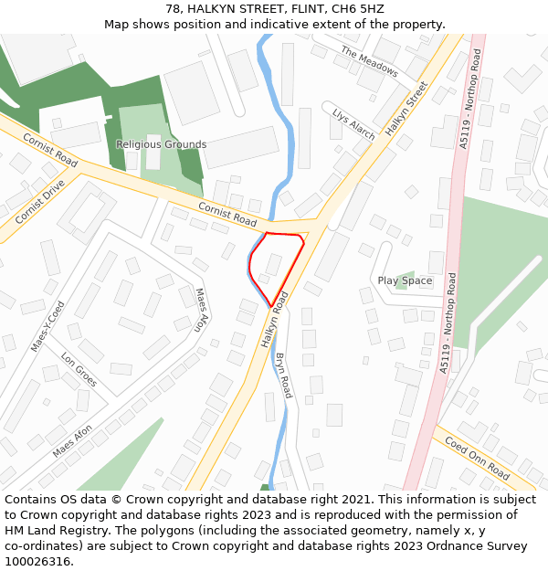 78, HALKYN STREET, FLINT, CH6 5HZ: Location map and indicative extent of plot