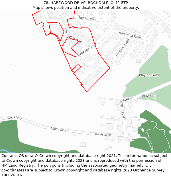 78, HAREWOOD DRIVE, ROCHDALE, OL11 5TP: Location map and indicative extent of plot