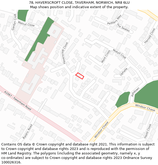 78, HAVERSCROFT CLOSE, TAVERHAM, NORWICH, NR8 6LU: Location map and indicative extent of plot