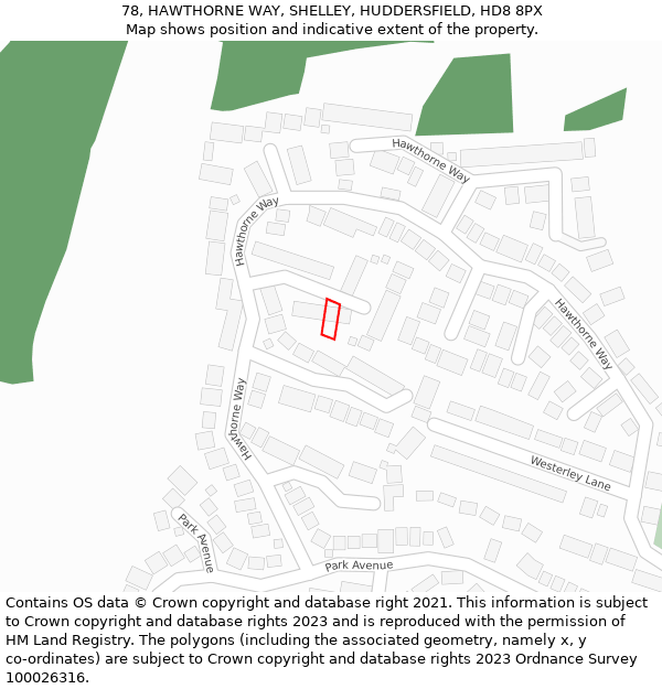 78, HAWTHORNE WAY, SHELLEY, HUDDERSFIELD, HD8 8PX: Location map and indicative extent of plot