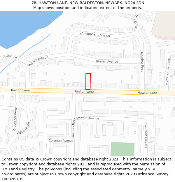 78, HAWTON LANE, NEW BALDERTON, NEWARK, NG24 3DN: Location map and indicative extent of plot