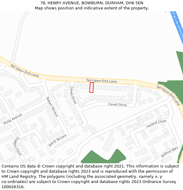 78, HENRY AVENUE, BOWBURN, DURHAM, DH6 5EN: Location map and indicative extent of plot