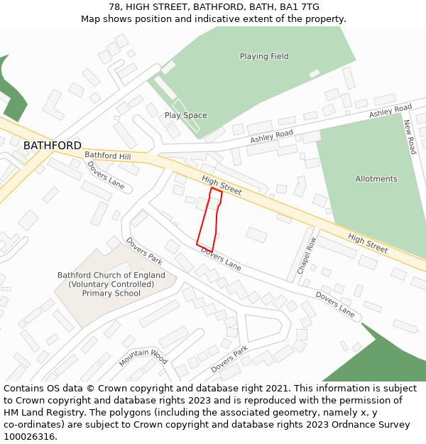 78, HIGH STREET, BATHFORD, BATH, BA1 7TG: Location map and indicative extent of plot