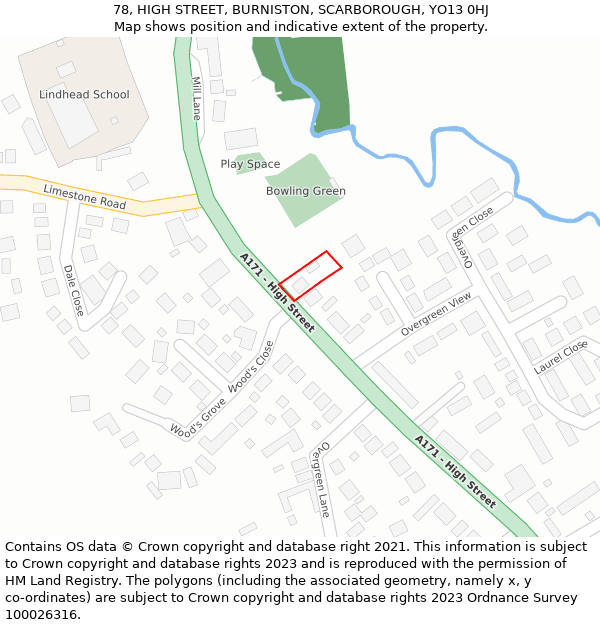 78, HIGH STREET, BURNISTON, SCARBOROUGH, YO13 0HJ: Location map and indicative extent of plot