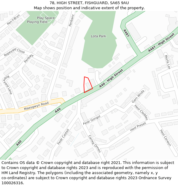 78, HIGH STREET, FISHGUARD, SA65 9AU: Location map and indicative extent of plot