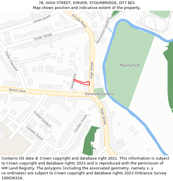 78, HIGH STREET, KINVER, STOURBRIDGE, DY7 6ES: Location map and indicative extent of plot