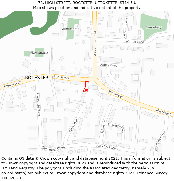 78, HIGH STREET, ROCESTER, UTTOXETER, ST14 5JU: Location map and indicative extent of plot