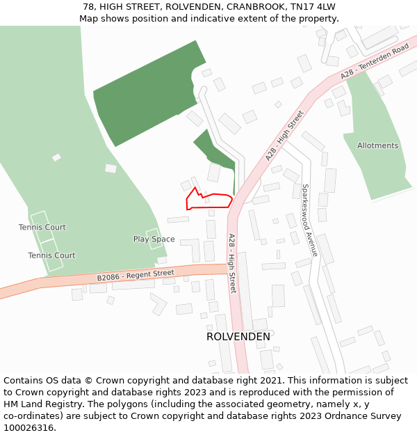 78, HIGH STREET, ROLVENDEN, CRANBROOK, TN17 4LW: Location map and indicative extent of plot