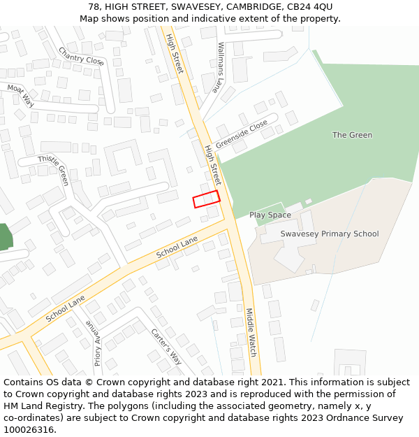 78, HIGH STREET, SWAVESEY, CAMBRIDGE, CB24 4QU: Location map and indicative extent of plot