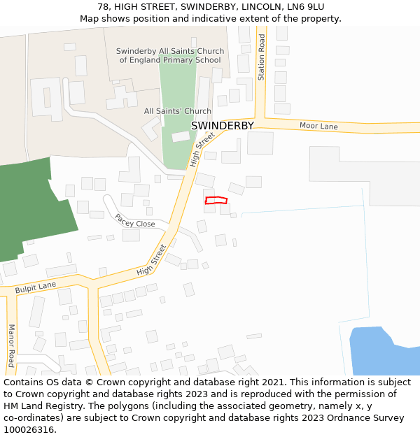 78, HIGH STREET, SWINDERBY, LINCOLN, LN6 9LU: Location map and indicative extent of plot